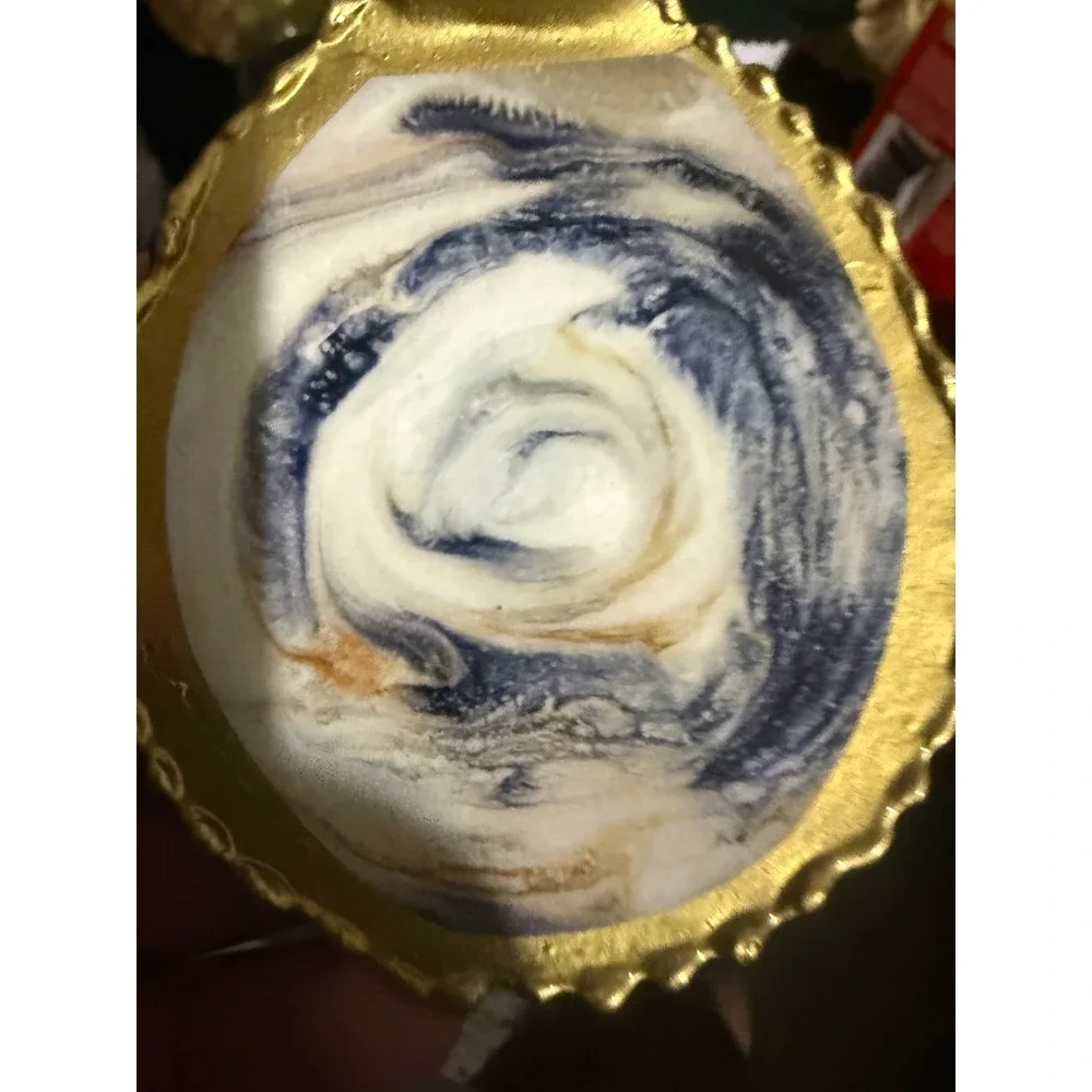 Set of 4 Coastal Oyster Shell Napkin Rings Marbled Blue Gold Nautical Decor